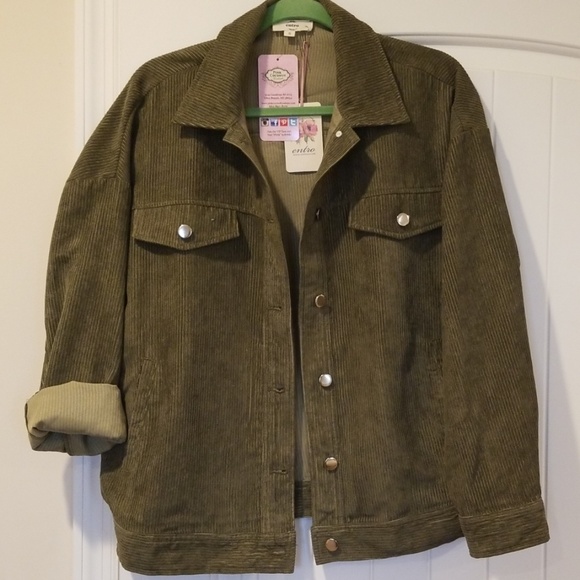 Entro Brand Corduroy Shirt Jacket Olive Gr - Picture 1 of 3